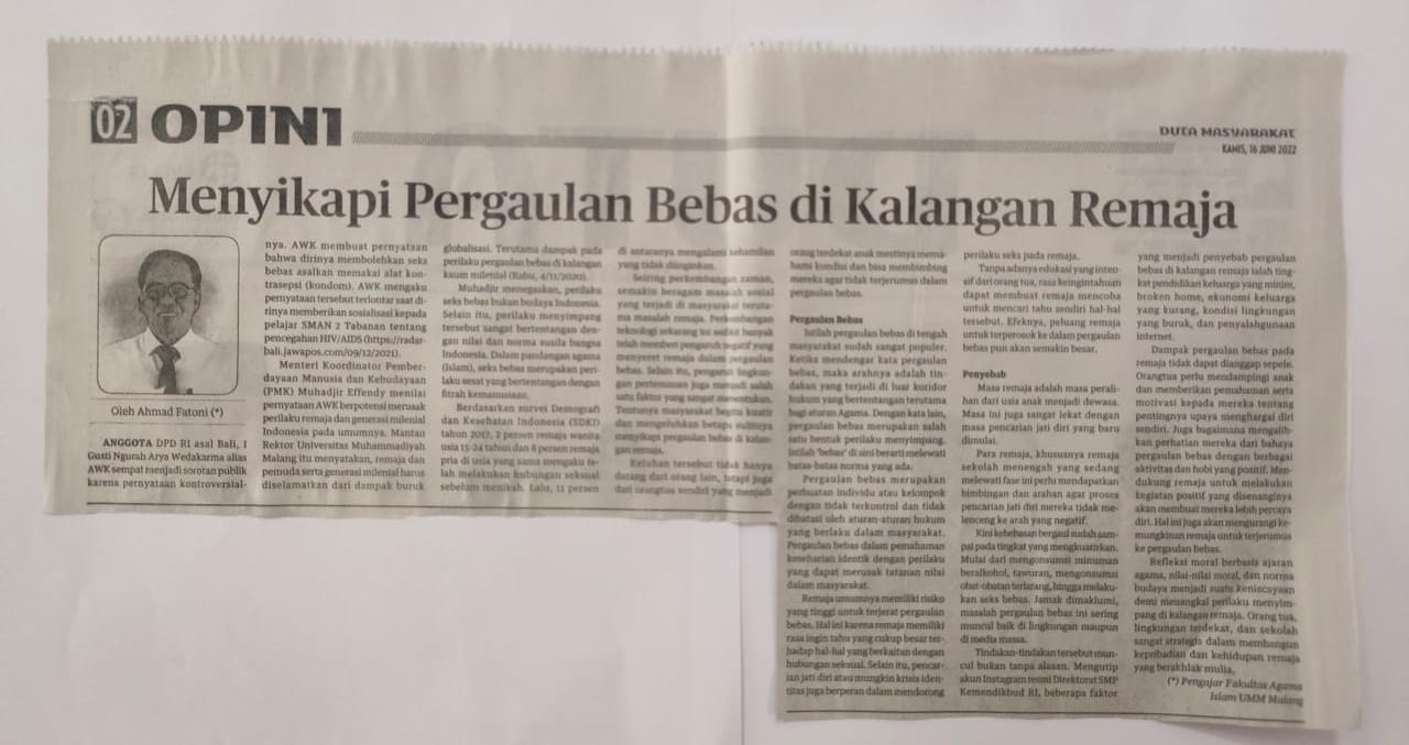 Menyikapi Pergaulan Bebas Di Kalangan Remaja Duta Masyarakat Umm